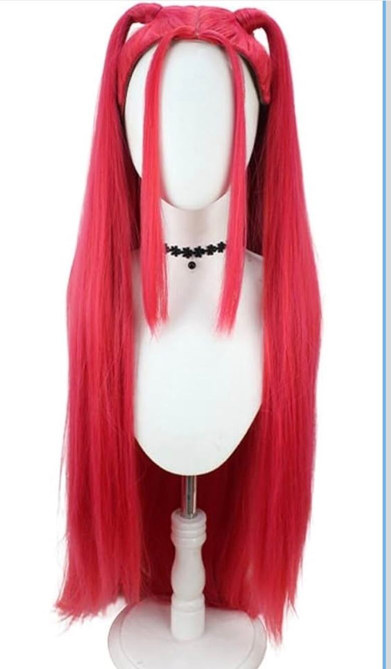 Pop Singer Anime Costume Wig, Long Straight Hair Wig for Women,Red